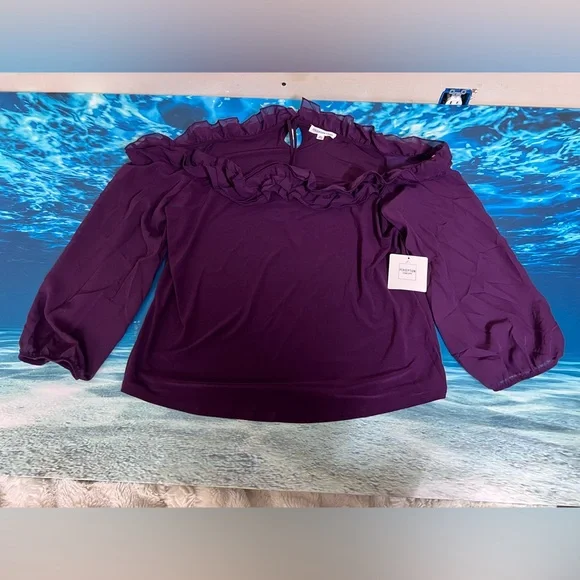 ☀️PerSeption Concept Ruffled Off-Shoulder Purple Blouse - Picture 2 of 6
